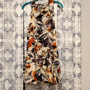 tan dress with fall color pattern